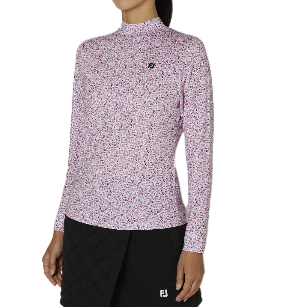 FootJoy Floral Print Long Sleeve Mock Neck Shirt, Pink, Women's, Size Small, FJW-F24-S08, 32276-S