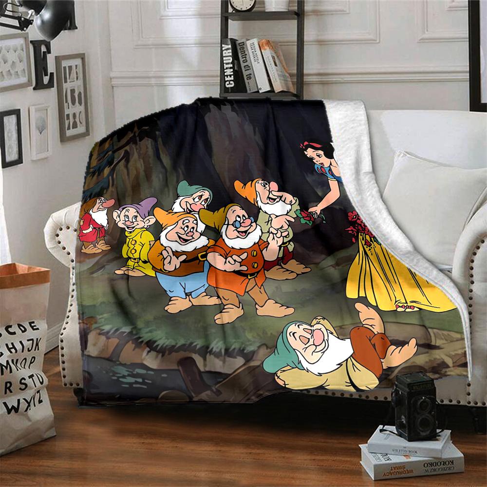 Snow White Seven Dwarfs Flannel Blanket Super Soft Warm Cozy Blanket For Sofa Bed Office Travel Allseason Home Decor Gift