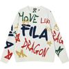 Fila Da Da Long Series Woven Color Block Fun Handwritten Pattern Knit Sweater Unisex Sweater Cloud-Mushroom-White F11U419402F-WT