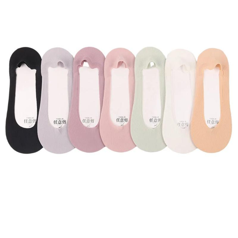 Носки женские, хлопковые, невидимые, летние, тонкие, дышащие, мягкие, силиконовые, нескользящие, модные, на высоком каблуке, носки-лодочки, носки на подошве, 5 пар