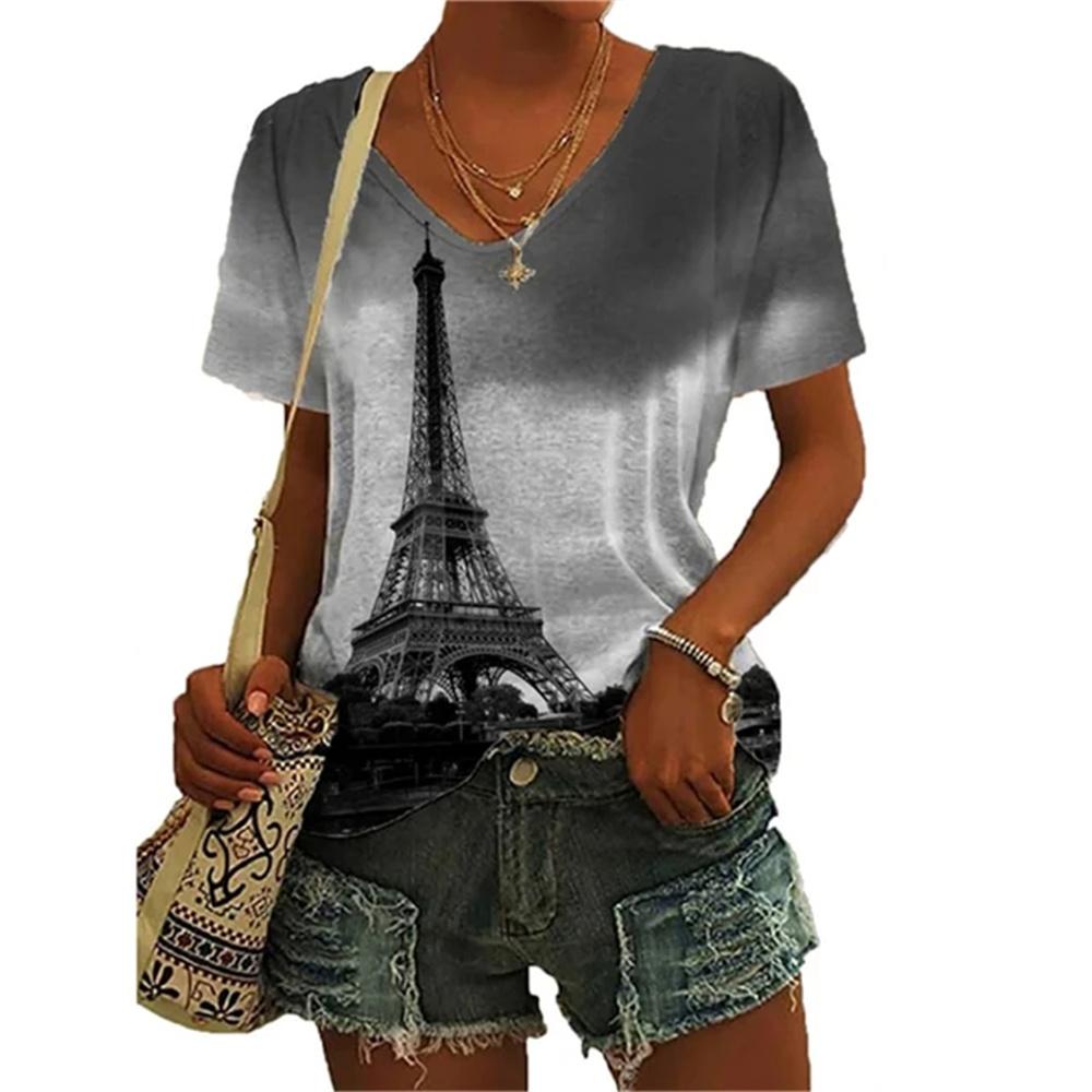 Scenic Iron Tower 3D картина с забавным узором, повседневная женская футболка, летняя модная свободная женская футболка с короткими рукавами, топ
