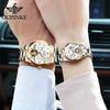 OUPINKE Official Genuine Couple Watches for Men Women Tungsten Steel Skeleton Flywheel Automatic Mechanical Watch Set for Lovers