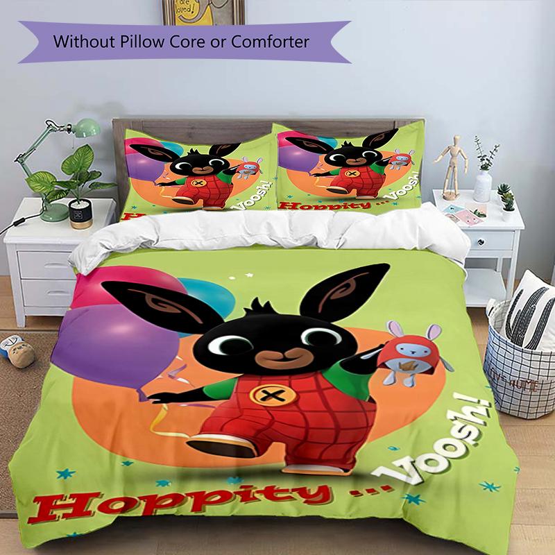 3pcs Bing Bunny4 Design Cover Set - HD Printed Bedding with 1 Cover and 2 Pillowcases - Perfect for Home and Dorm Decor