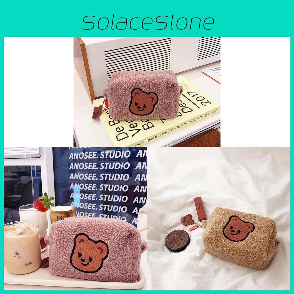 Korean Style Cute Cherry Bear Cosmetic Organizer With Soft Plush Material For Women