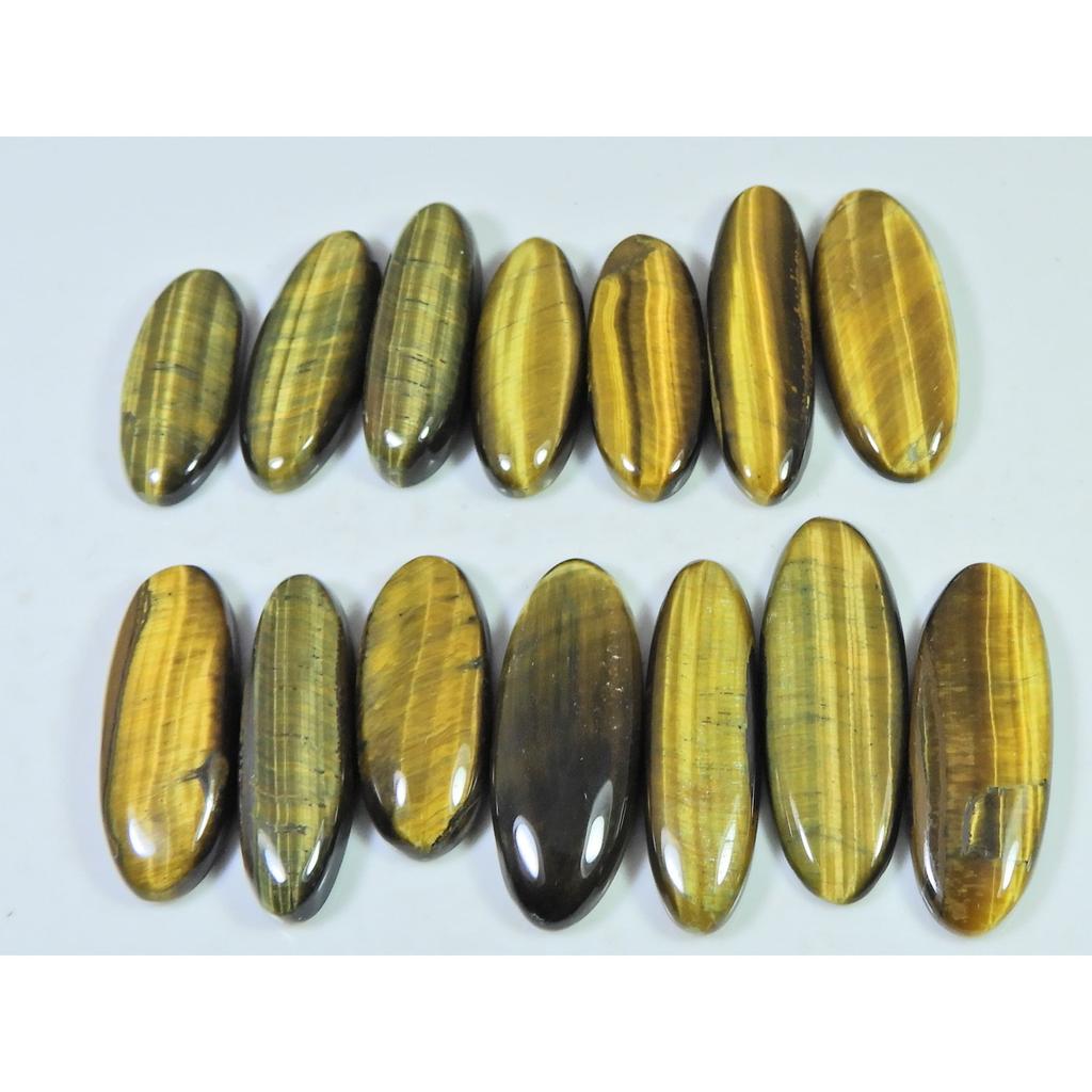 302Cts. Natural Tiger Eye Oval Cabochon Loose Gemstone 14Pcs Lot 27-38 MM C-723