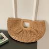 Summer Straw Women Half-moon Beach Handbag Rattan Handmade Handle Fashion Kintted Tote Bag