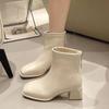 Fashion Square Head Women Boots Thick Sole Outdoors Solid Color 2024 Spring Autumn Back Zipper Women's Ankle Boots Botines De Mujer