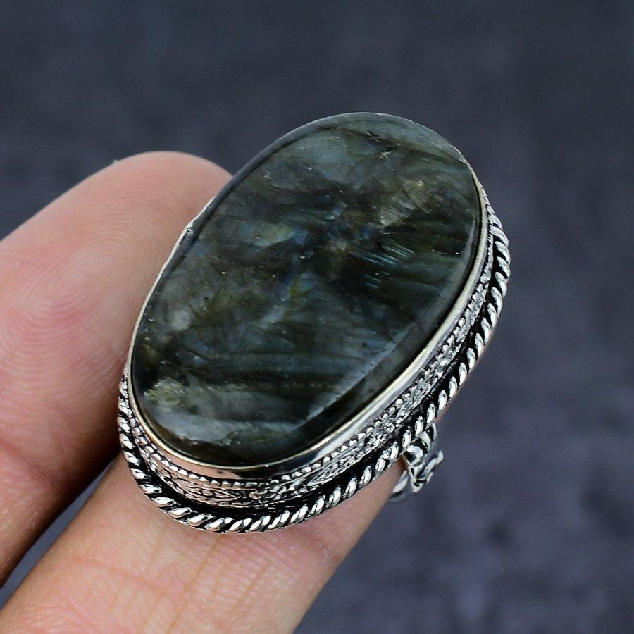 Labradorite Gemstone 925 Sterling Silver Jewelry Ring Size 8