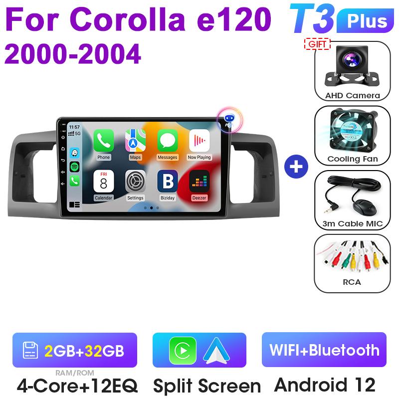 2 Din Android 12 автомобильный радиоприемник для Toyota Corolla E120 2000 - 2004 мультимедийный видеоплеер GPS 4G Carplay авто стерео DVD головное устройство