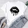 (Asian Size) Women Fashion T Shirt Lip Love Trend Cute Sweet Woman Female T Clothing Short Sleeve Print Tee Top Graphic T-shirts