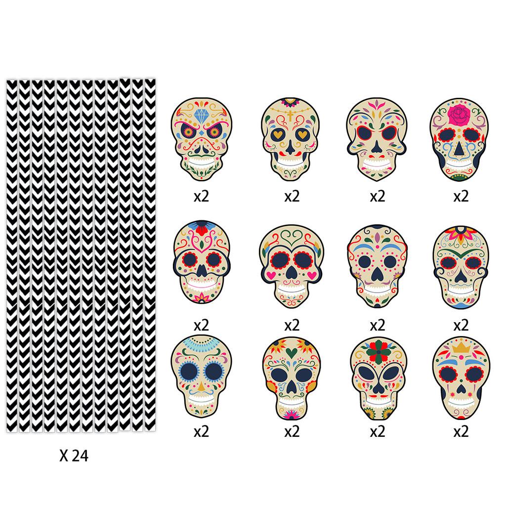 The Day Of Dead Party Decorations With Skull Paper Straws For Event Decor