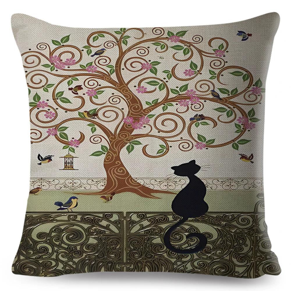 Милый Элегантный Чехол для Подушки с Черным Котом, Двусторонняя Печать, Декор, Мультяшный Животный Наволочка для Дивана, Дома, Автомобиля, Льняная Наволочка для Подушки