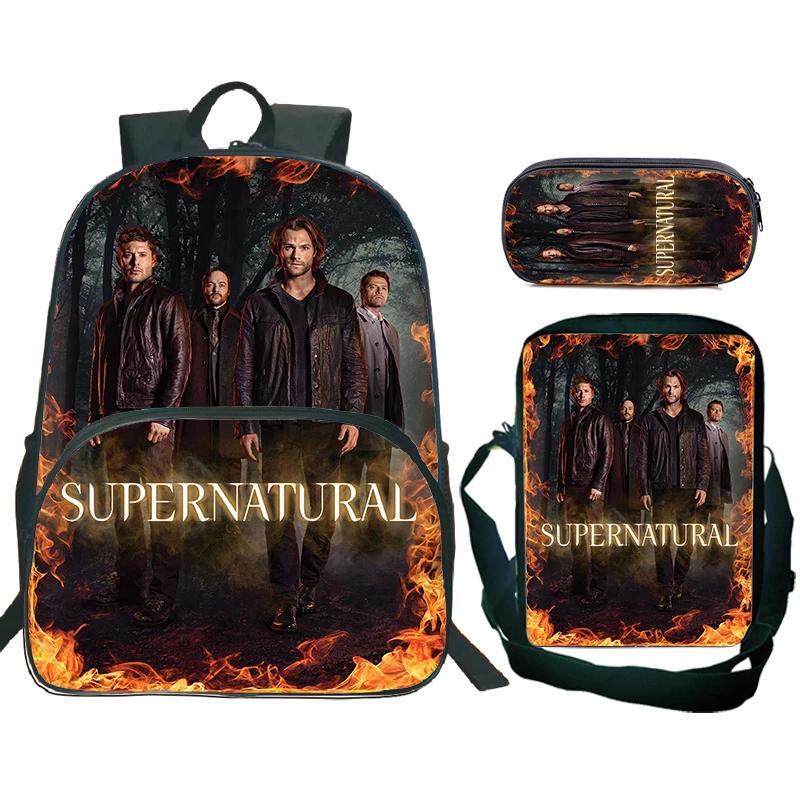 3Pcs Set Supernatural Backpack Students Travel Mochila Waterproof Boy Girl Schoolbag SPN Evil Rucksack Shoulder Bag Pencil Case