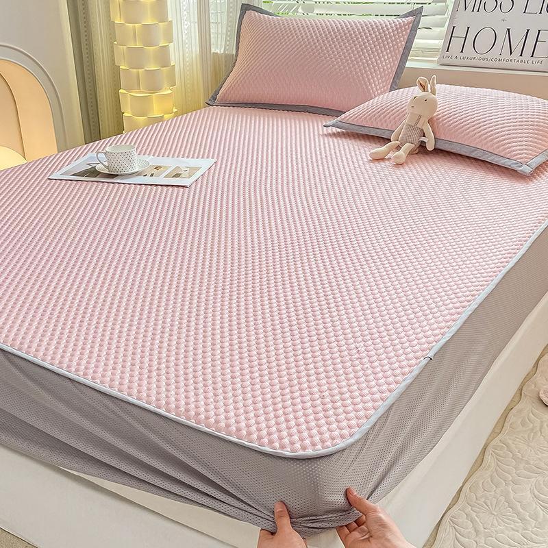 JingJingRS Summer Ice Silk Fitted Sheet Mat Set