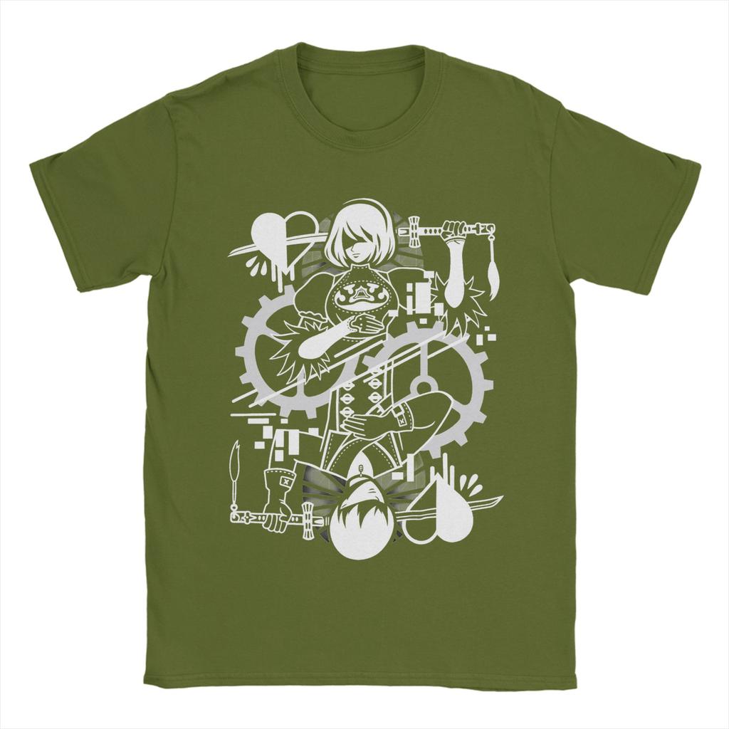 YoRHa 2B Anime Game Fans Art T Shirt Unisexs Pure Cotton Novelty TShirts Crewneck Tees Short Sleeve Tops Plus Size
