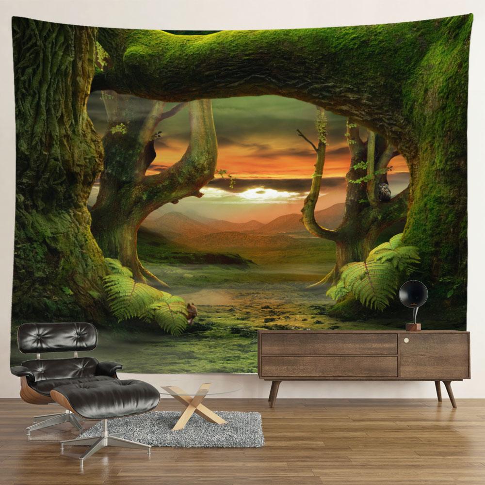 Пейзаж Водопад Гобелен Настенные Цветы Таинственный Лес Дерево Джунгли Большой Гобелен Искусство Эстетический Декор Комнаты Спальня