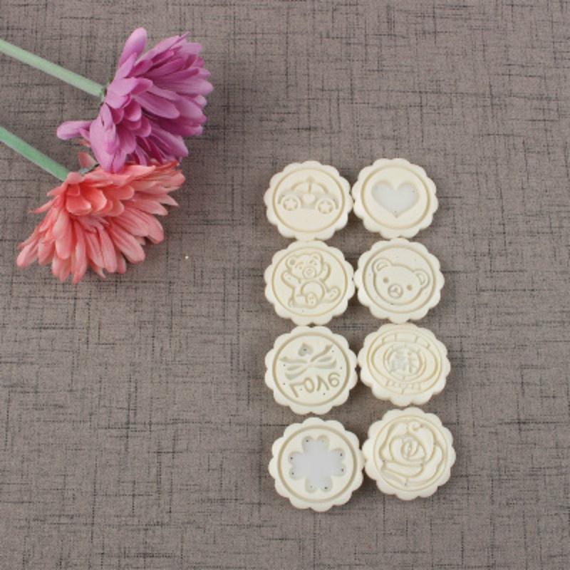 8 шт./1 компл., форма для изготовления лунного торта, ручное давление с Mooncake, 8 штампов, цветы, круглые мотивы, бисквитная моль