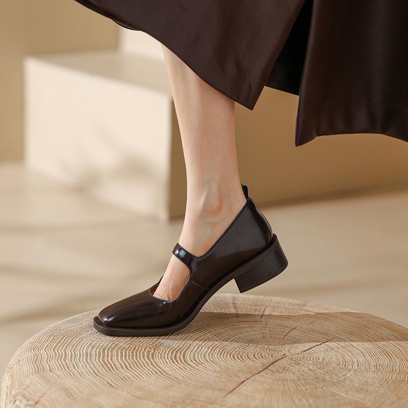 Fashion 2025 New Spring Split Leather Women Shoes Square Toe Mary Jane Shoes for Women Shoes Women Pumps Heels for Women Buckle Strap