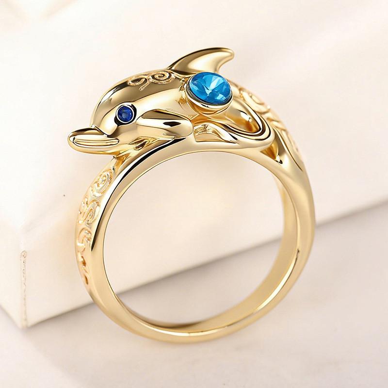 925 Sterling Silver Chic Dolphin Design Finger Rings for Women Ocean Animal Rings with Blue Cubic Zirconia Gifts Fashion Jewelry