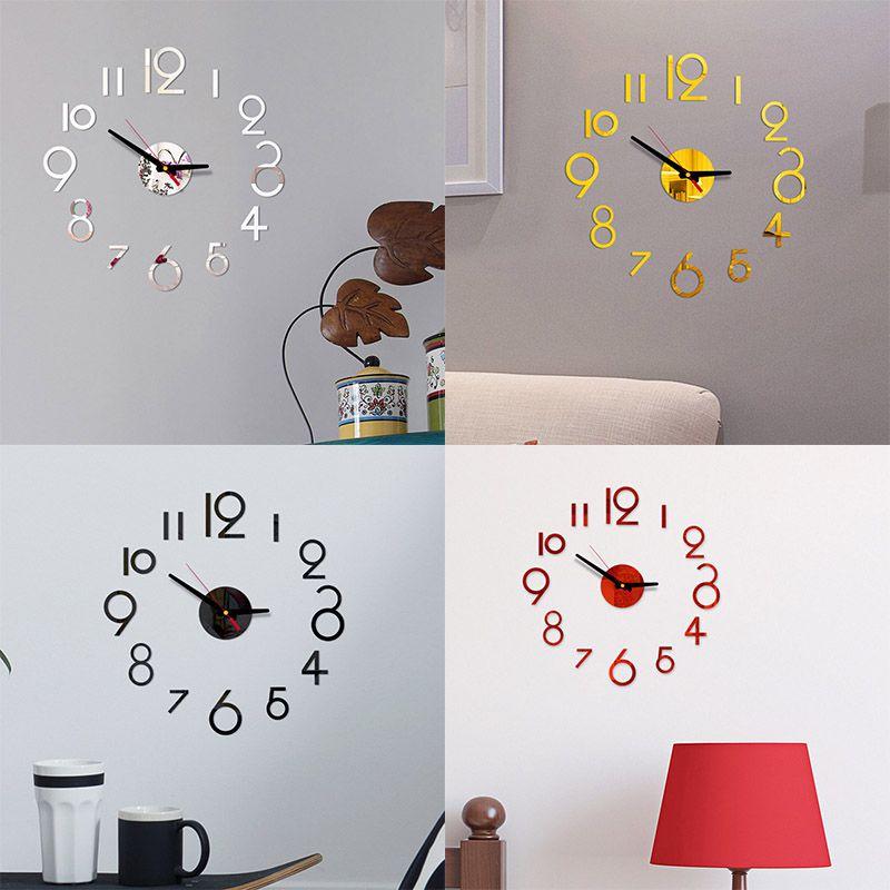 Number Wall Diy Clock 3d Mirror Sticker Modern Home Office Decor Art Decal