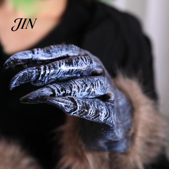 Durable Werewolf Gloves Realistic Claws Gloves, Furry Black Wolf Paw Costume Headgear, Halloween Cosplay Accessories Beast Animal Props for