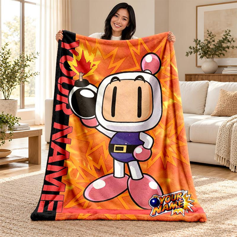 Bomberman Custom Name Fleece Blanket Personalized Soft Cozy Throw Blanket Customized Gift for Birthday Christmas