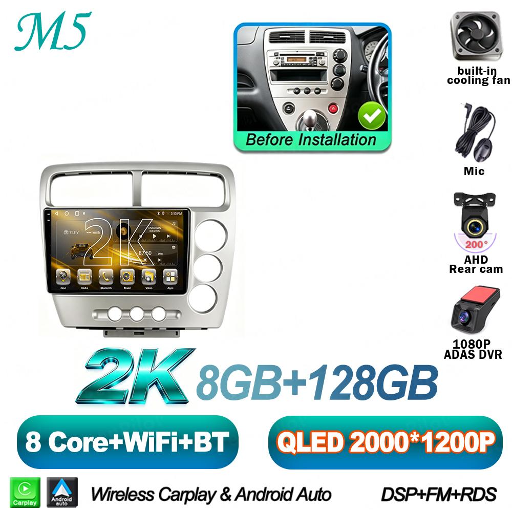 Android 16 For Honda Civic EP3 2000-2005 RHD Car Radio Stereo Head Unit Multimedia Video Player GPS Navigation 2K QLED 9 Inch 5G