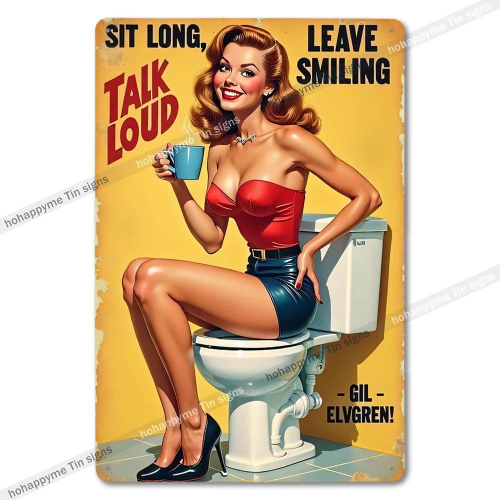 Vintage Metal Bathroom Sign Retro Funny Wall Decor for Home Restroom
