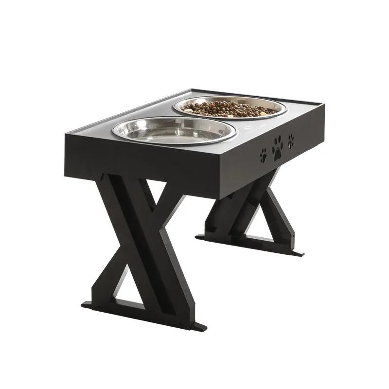 Dog Stainless Steel Bowl Pet Feeder Water Lifting Dining Table Double Bowl Dining Foldable Adjustable Non Slip Cat Pet Supplies