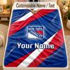 Flannel BlanketNew York Rangers Custom Name Text Personalized Soft Warm Throw Blanket Home Decor Gift