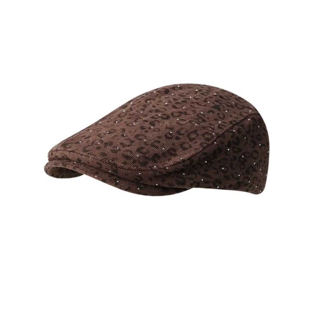 Rhinestone Leopard Print Beret Flat Painter Cap Fashion Leopard Newsboy Cap  Outdoor