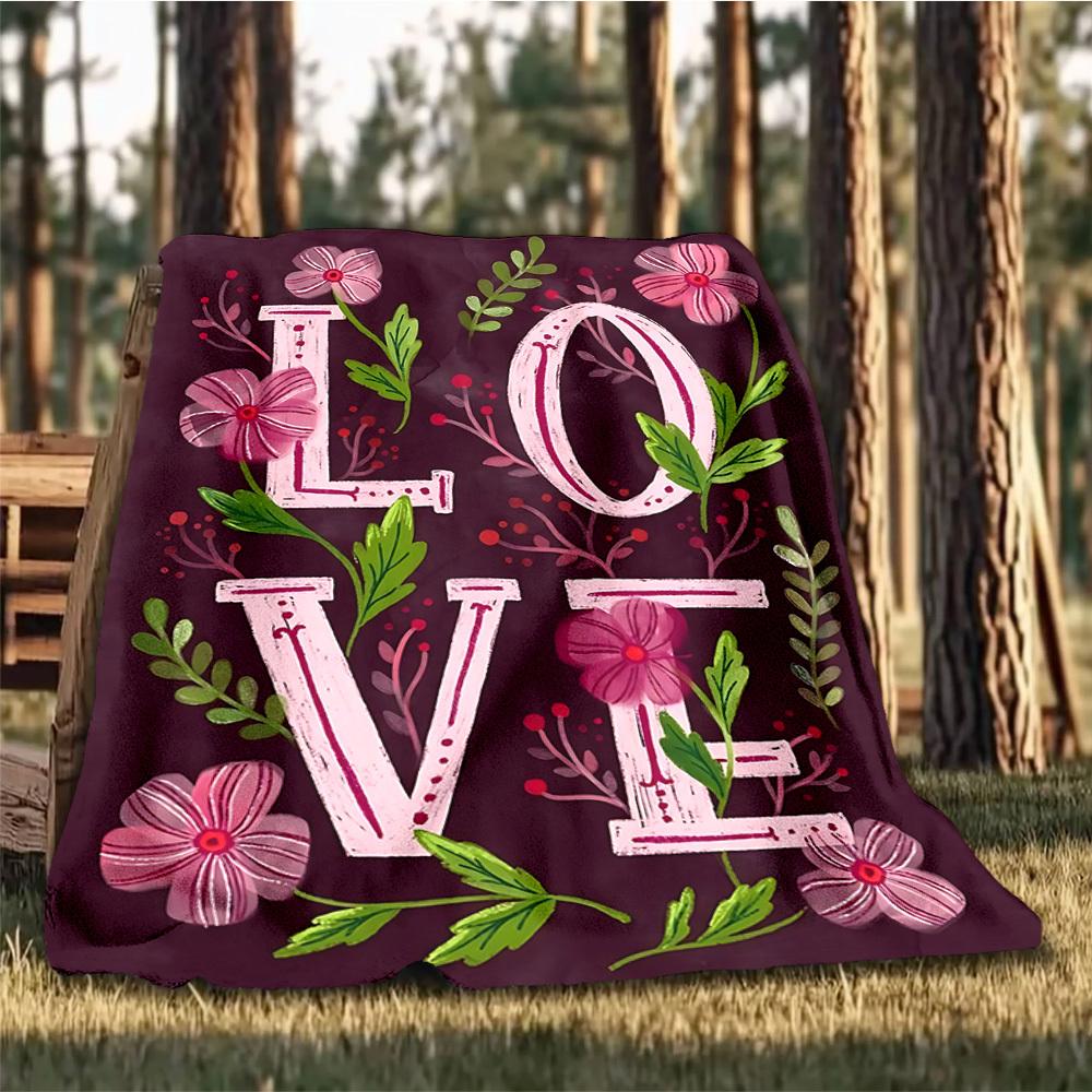 1pc Love Flowers Outdoor Flannel Blanket Soft All Season Polyester Throw , Perfect for Picnics & Travel , Picnic Accessory