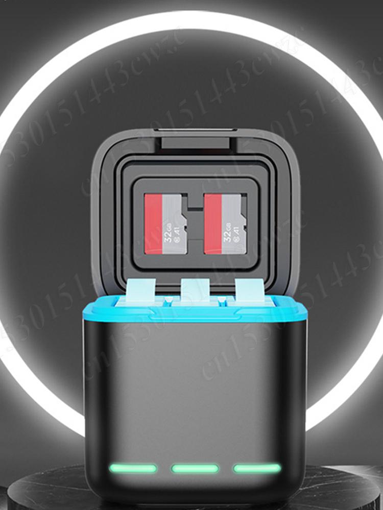 3-Channel Battery Charger with Type C Cable Storage Charging Box 2 SD Slot Batteries Storage Case for GoPro Go Pro Hero 8 7 6 5