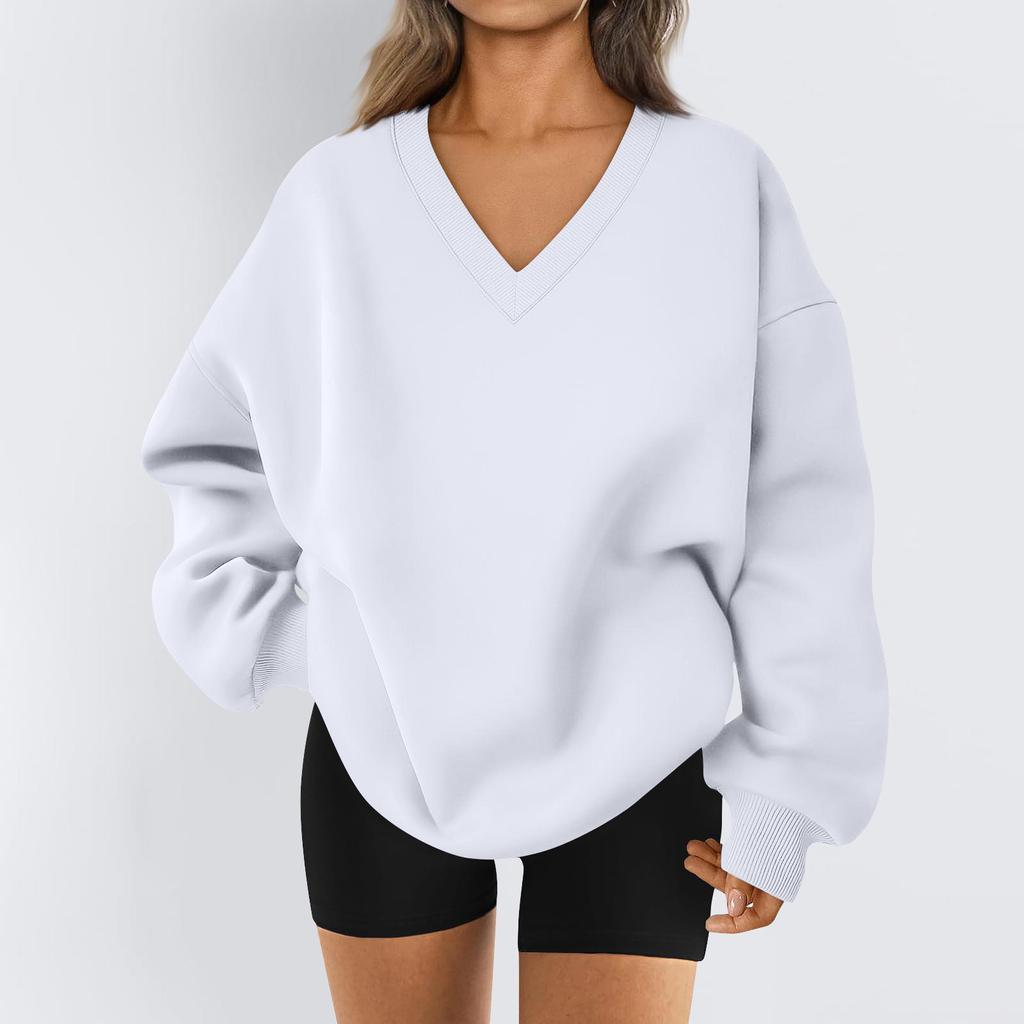 Women's Sweatshirt Sports Flannel  Sweatshirt Long Sleeve Top Casual V-Neck Sweatshirt