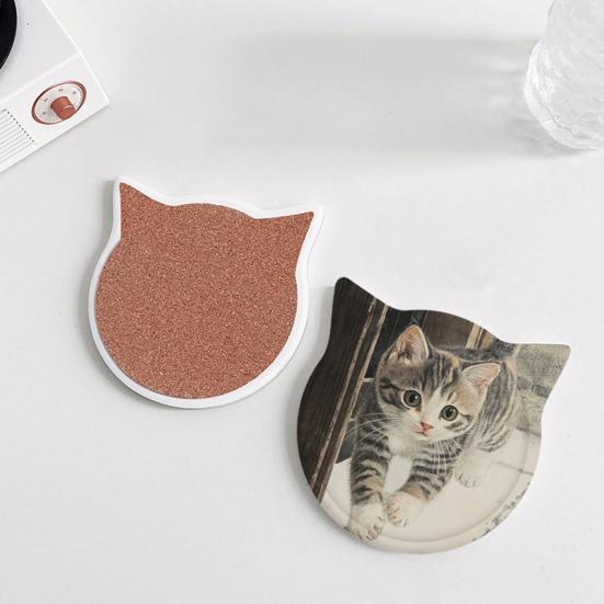 1/6Pcs Cartoon Cat Themed Ceramic Drink Coasters Water Absorbent Fantasy Atmosphere Coasters Home Kitchen Decor