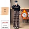 Women's Retro High-Waist Wool Plaid Pants - Contrast Color, Wide-Leg, Floor-Length, Velvet-Lined for Autumn/Winter 2024