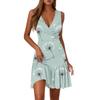 Ladies Casual Fashion V-Neck Sleeveless  Print Dress