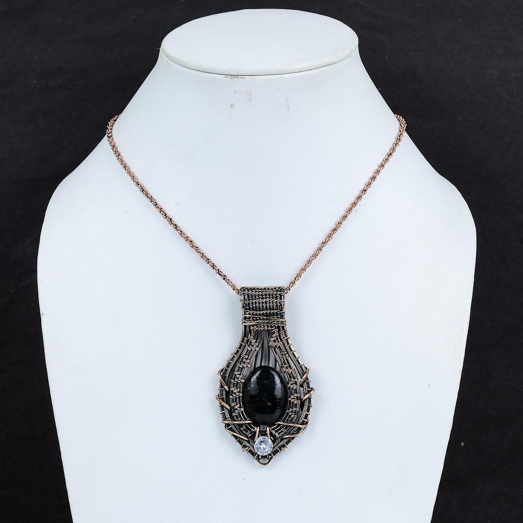 Black Tourmaline Pendant Gemstone Jewelry, 999 Copper Wire Wrapped Pendant, Handmade Amazing Pendant Jewelry