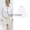 Spring New Women's Clothing French Style Circular Lower Hem Cotton Texture Minimalist Long Sleeve Lapel Shirt 2359698