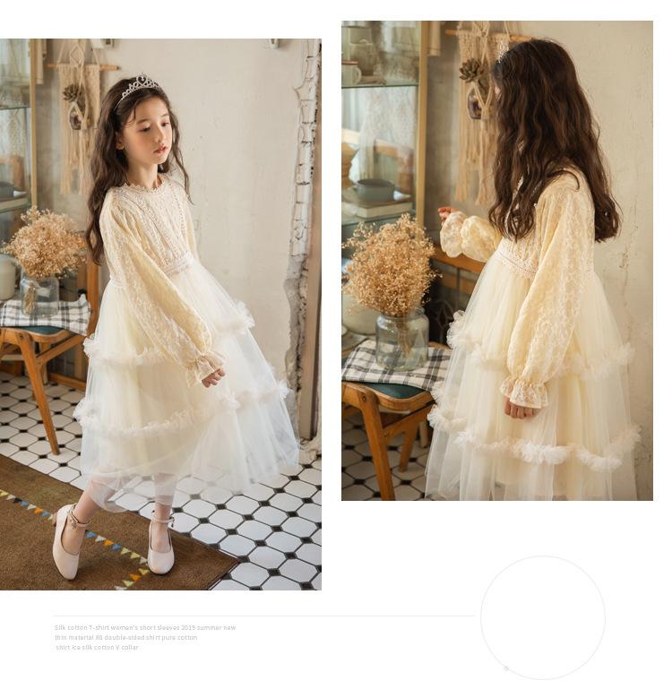 Осеннее праздничное платье принцессы для девочек, кружевное платье из тюля с длинными рукавами, наряд для девочек-цветочниц на свадьбы и праздники от 3 до 12 лет