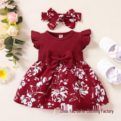 Милое платье с рукавами-буфами и бантом для маленьких девочек, летний принцессный стиль для возраста 0-2 года
