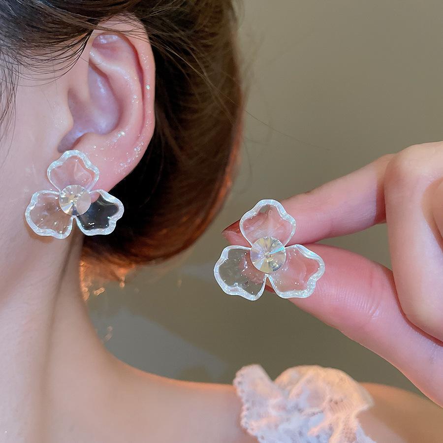 Silver Needle Super Fairy Elegant Bow Flower Stud Earrings French Light Luxury Earrings Literary Style Sweet Versatile Earrings