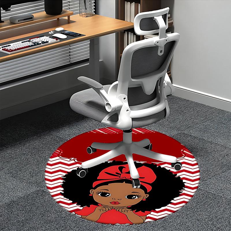 Red Afro Girl Chair Mat Round Carpet for Home Decor, Office, Living Room, Bedroom Gift0277b