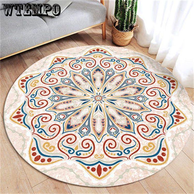 Ethnic Style Circular Carpet Bedroom Minimalist Computer Chair Circular Pad Dressing Table Bedside Dirt Resistant