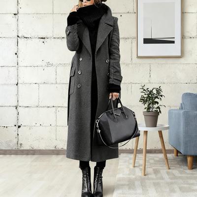 Yousheng Женское двубортное длинное тренчковое пальто Классическое пальто-бушлат с лацканами и поясом Осенне-зимнее повседневное пальто