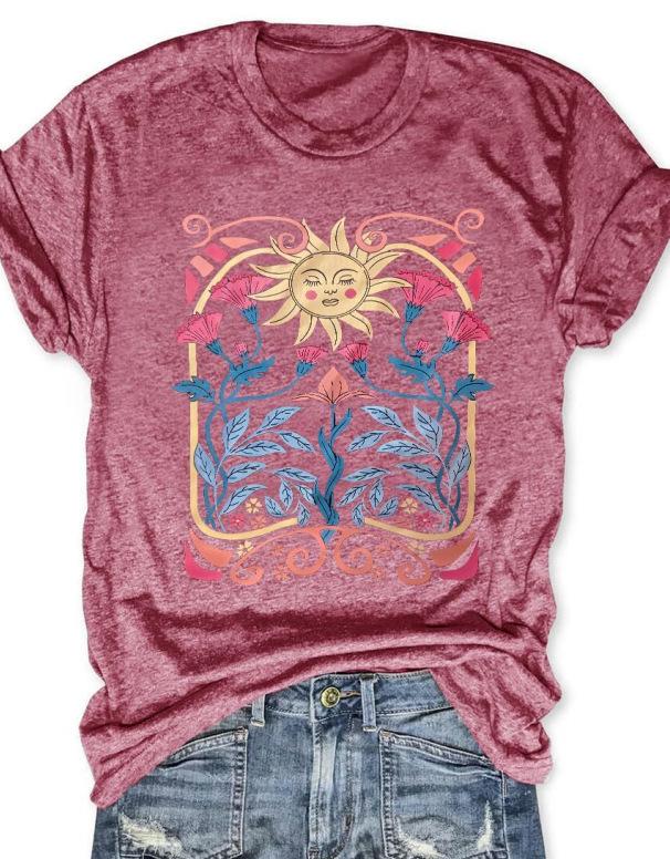 New Women's Clothing, Fashion Crew Neck, Digital Printed Western Style Short Sleeve T-Shirt