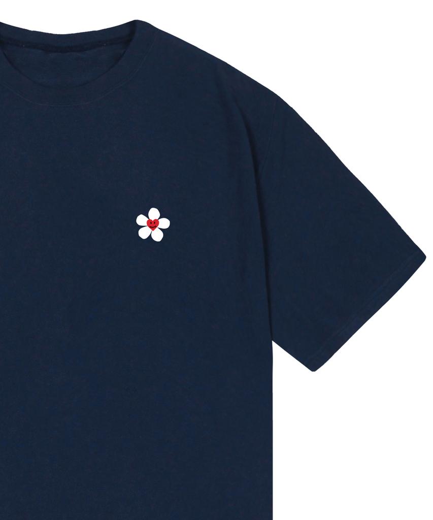 GRAVER [Unisex] Small Flower Heart Short Sleeve T-Shirt_Navy