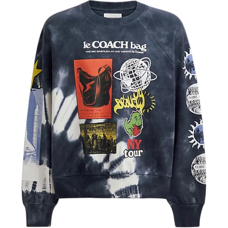 Coach SS24 Узор тай-дай Принт с буквами Пуловер с круглым вырезом Толстовка с длинным рукавом Мужская толстовка Синяя CT027-BAW