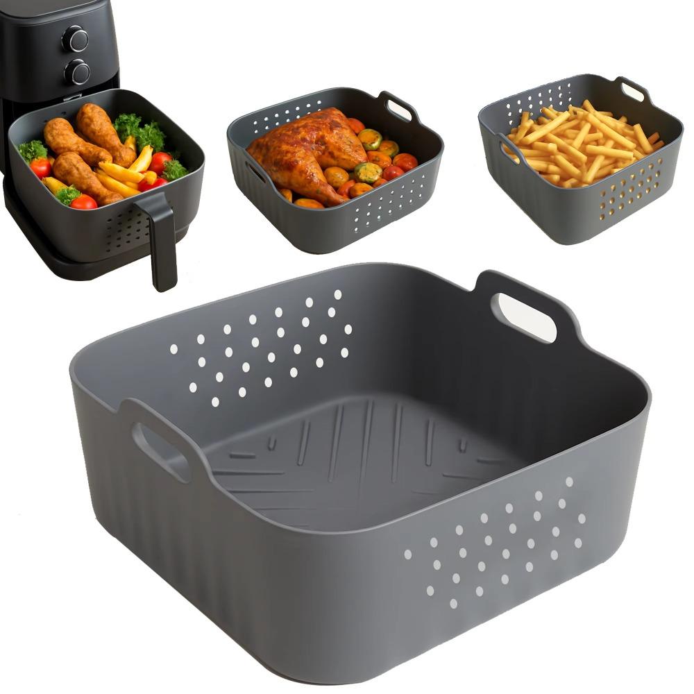 Silicone Air Fryer Baking Tray 5.5-6.2L Heightened Silicone Air Fryer Liners Square for Philips-NA230 Ninja 180COSORI