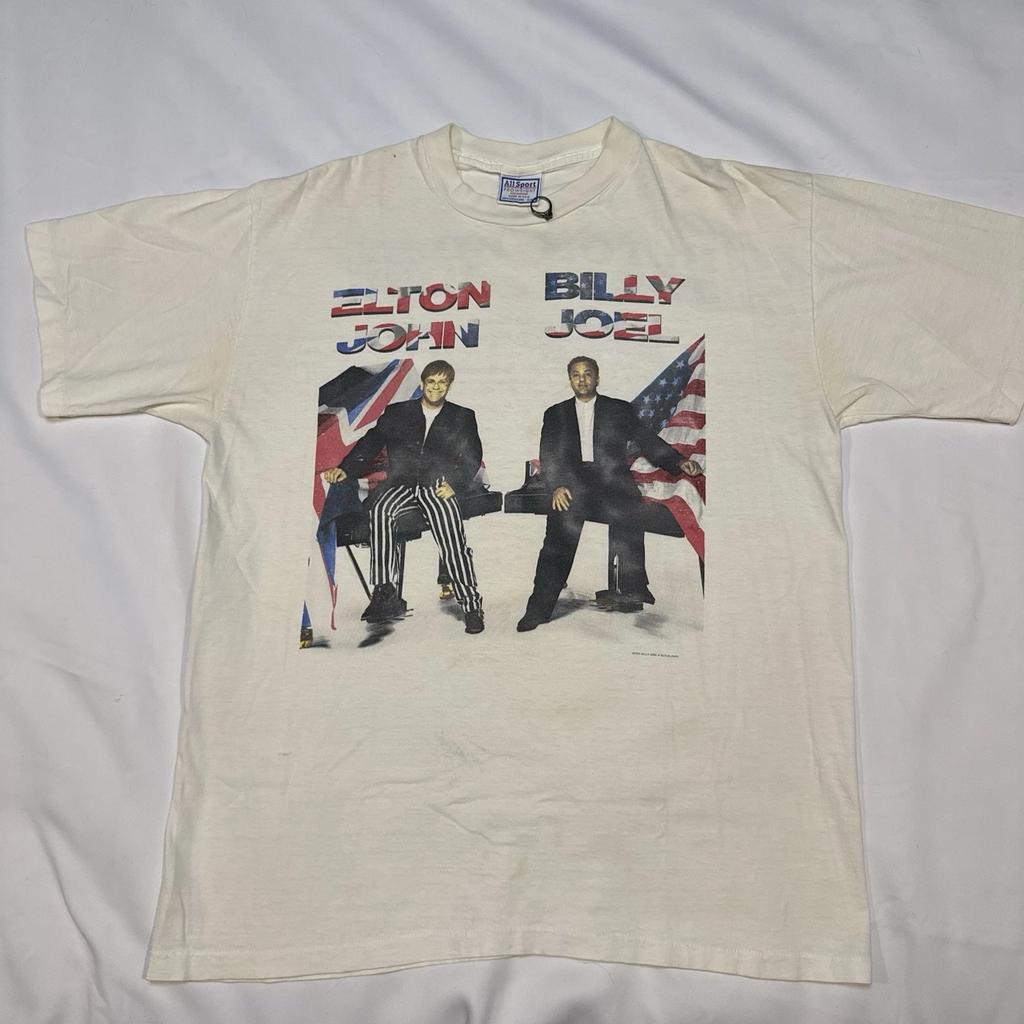 Vtg Billy Joel Elton John T-Shirt 90s Mens XL White All Sport 1994 Tour Grunge